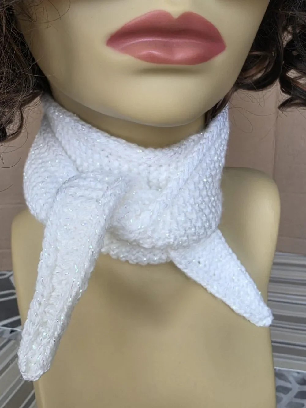 Sophie Scarf Classic Design Small Double Wrap Handmade Knitted Acrylic White